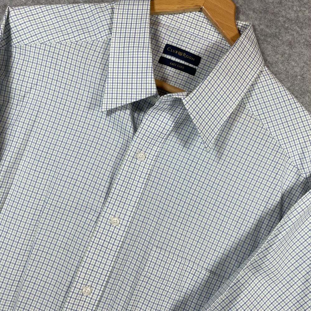Club Room Men's XL Easy Care Short Sleeve Button-Down Dress Shirt Blue and Green
